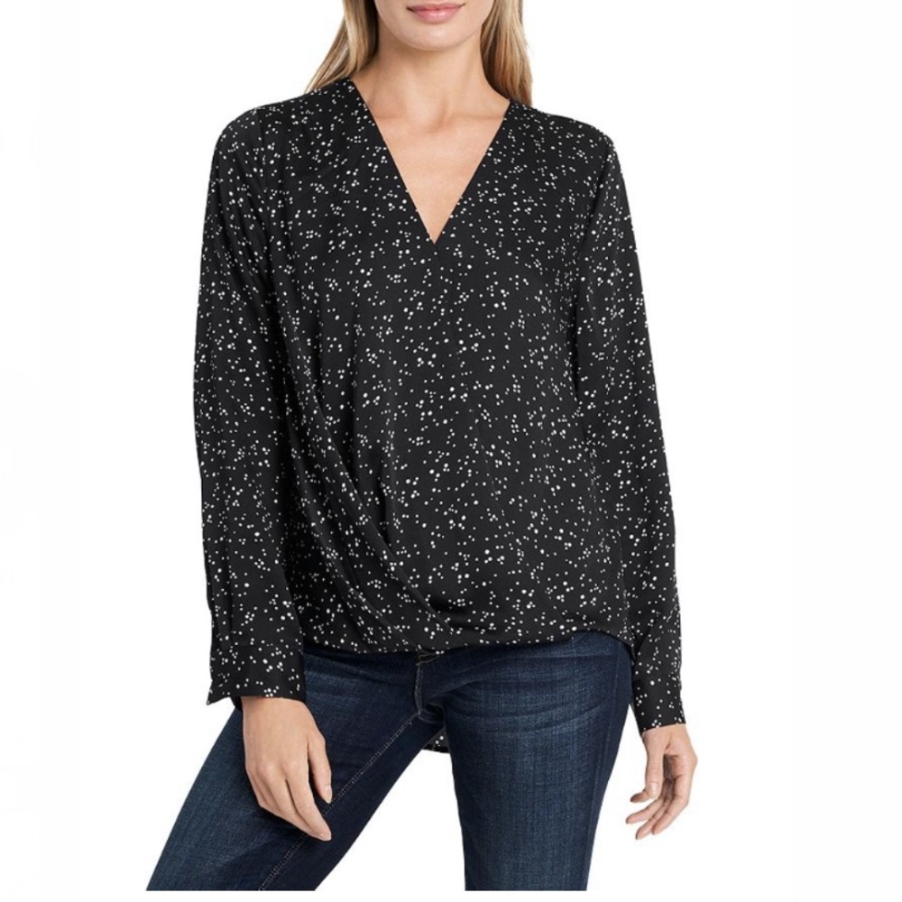 VINCE CAMUTO Dot Print Faux Wrap Blouse Size M